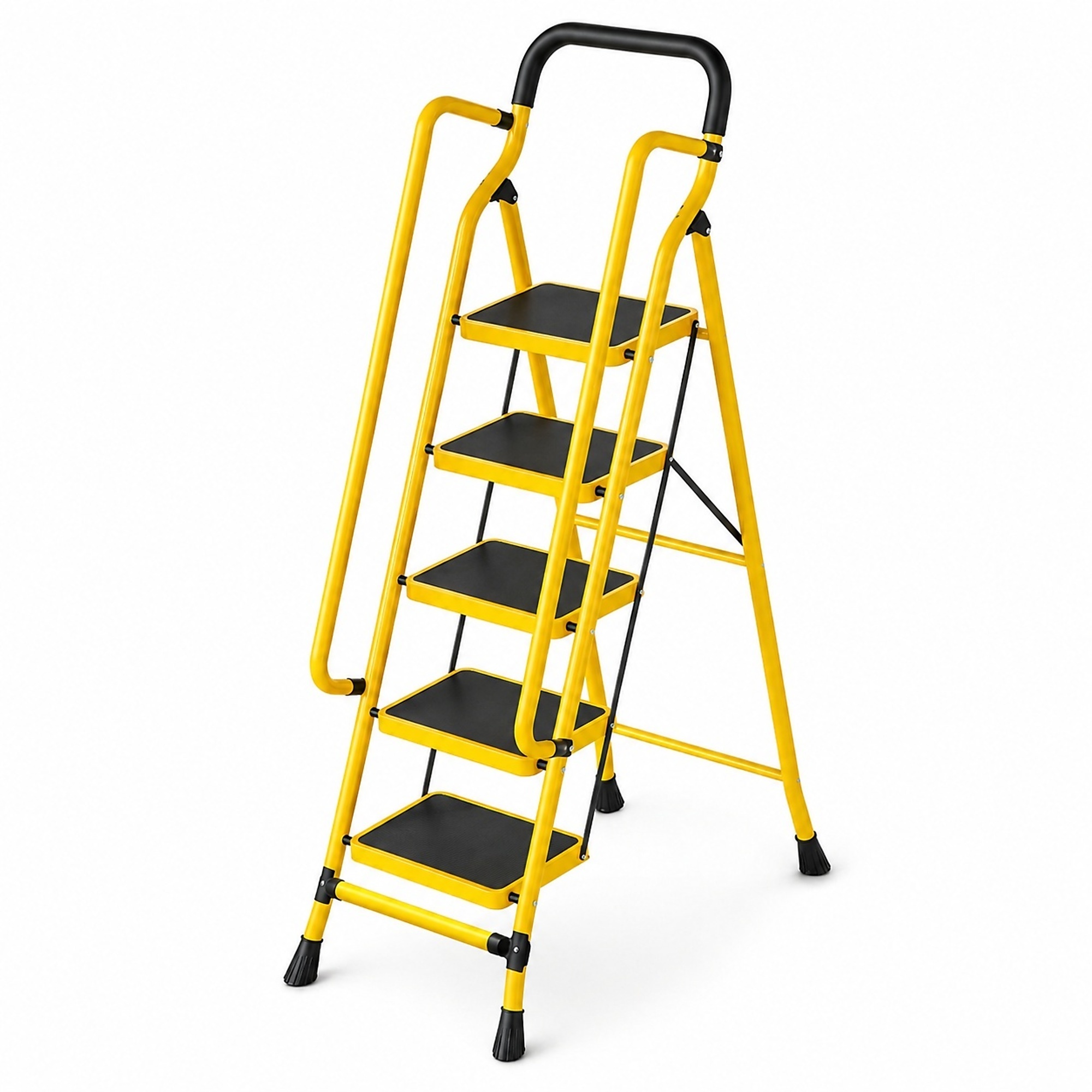 5-Step Ladders with Upgraded Reinforcement Kit and Non-Slip Large Base in Yellow